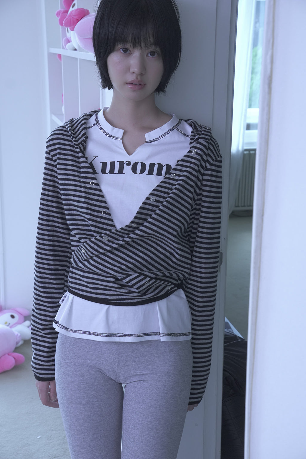 [ Pre-order ] Stripe Wrap Hood Cardigan