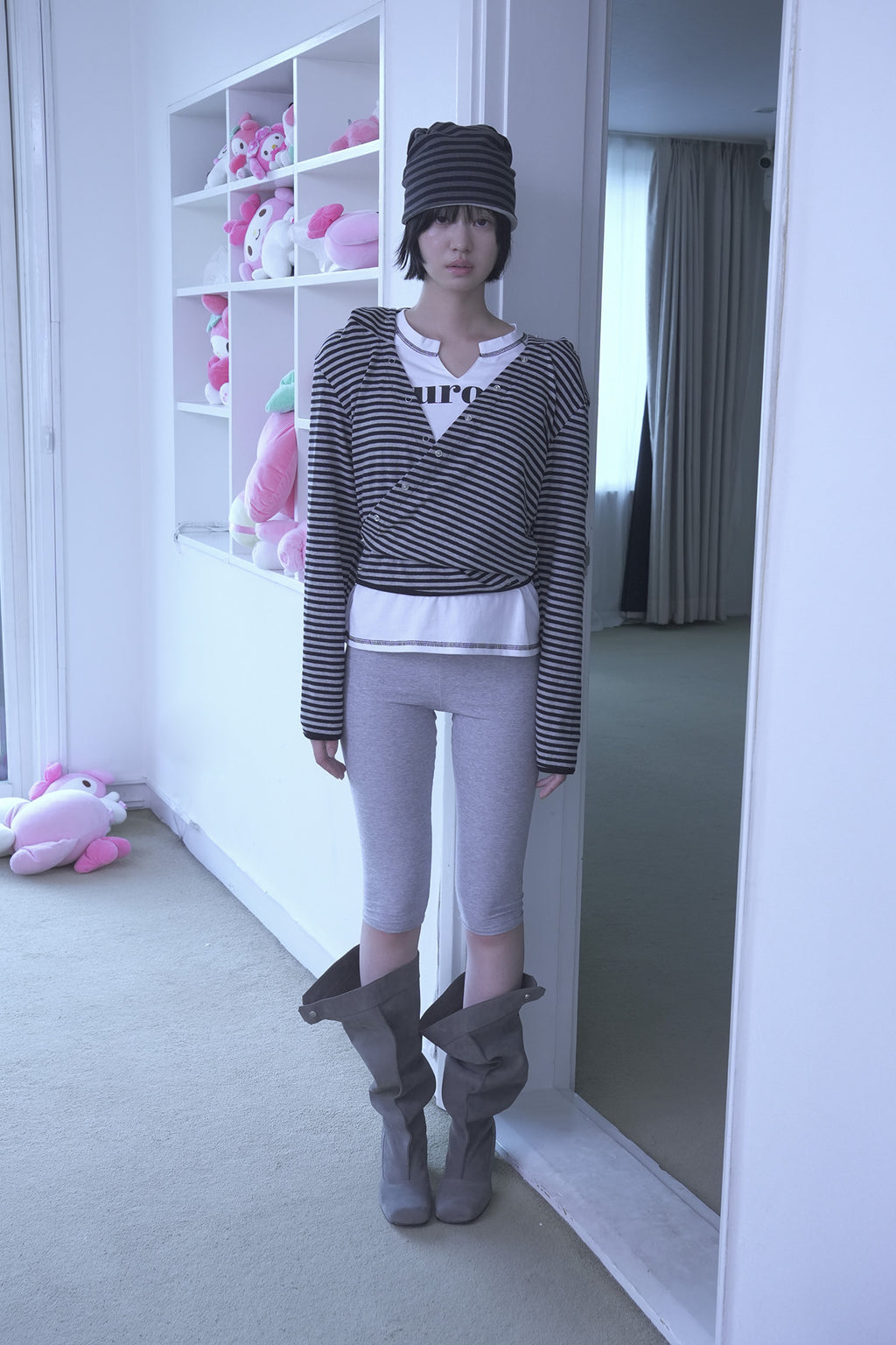 [ Pre-order ] Stripe Wrap Hood Cardigan