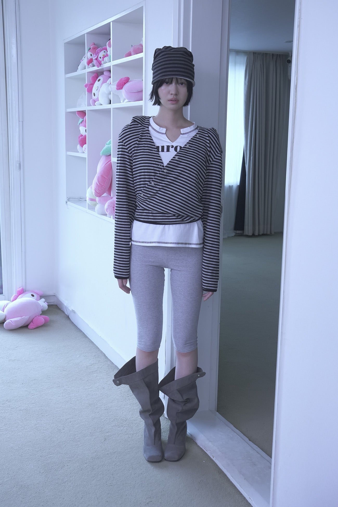 [ Pre-order ] Stripe Wrap Hood Cardigan