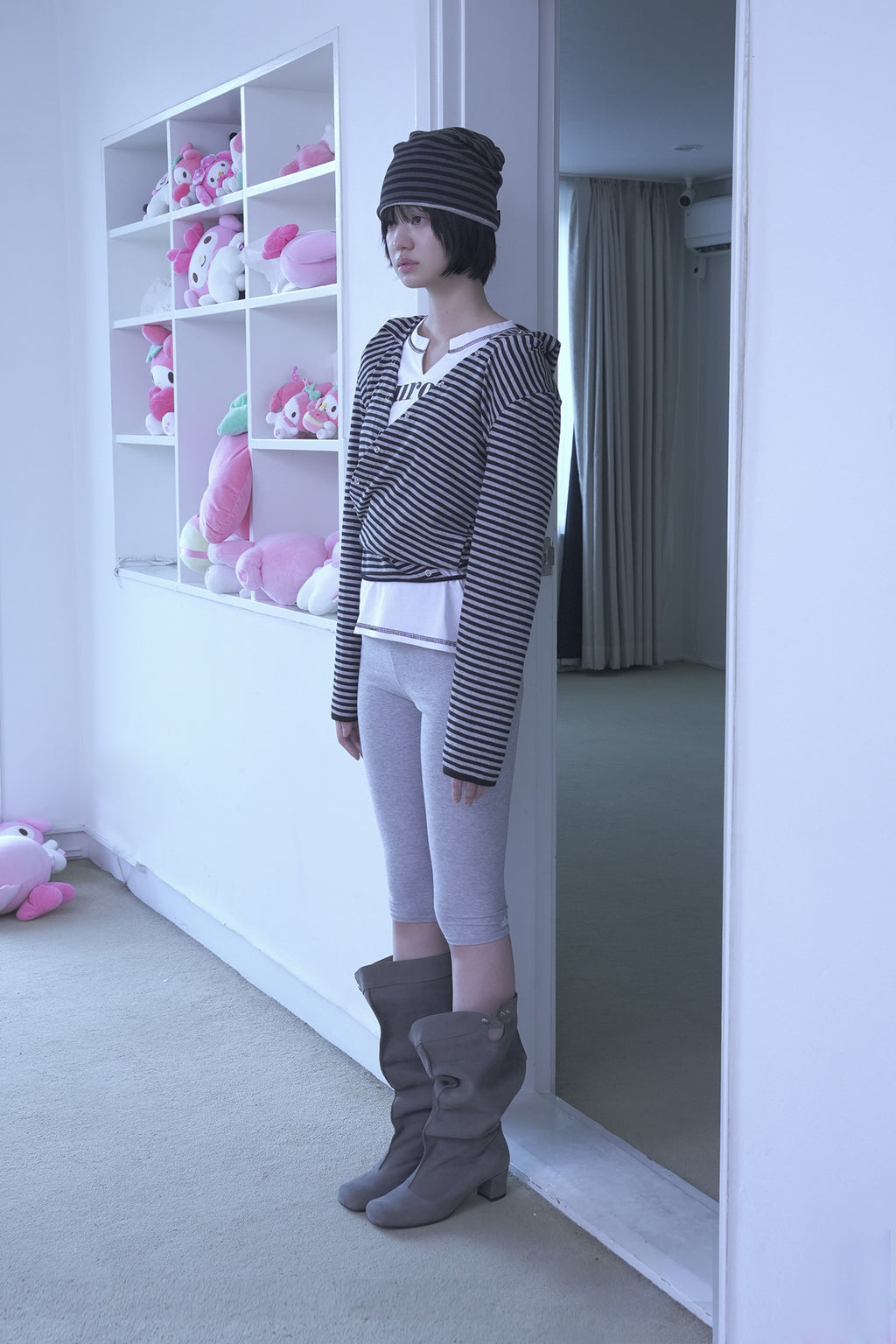 [ Pre-order ] Stripe Wrap Hood Cardigan