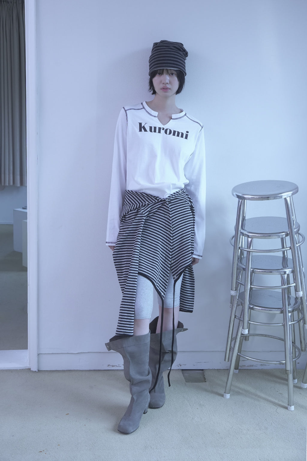 [ Pre-order ] Stripe Wrap Hood Cardigan