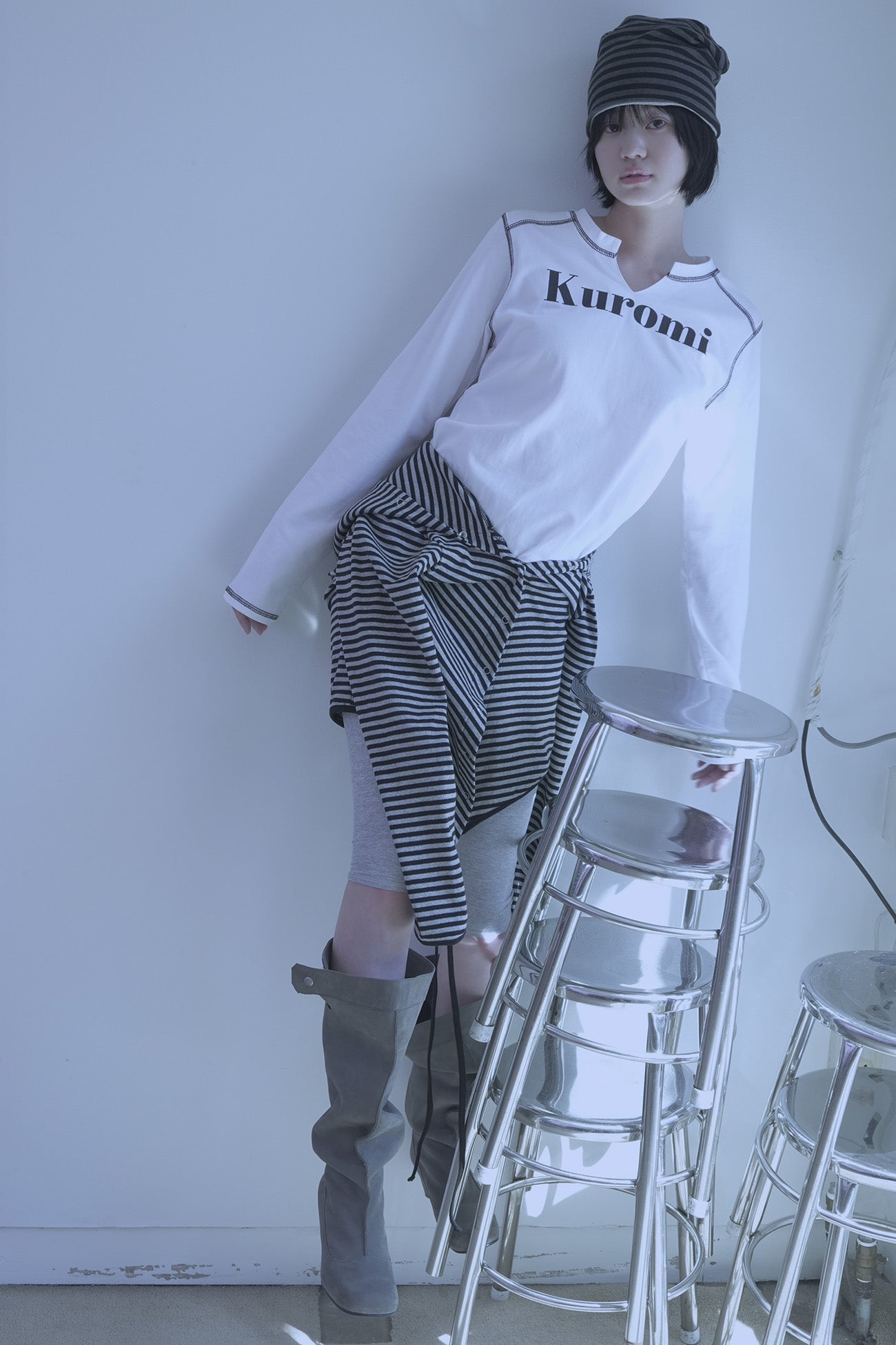 [ Pre-order ] Stripe Wrap Hood Cardigan