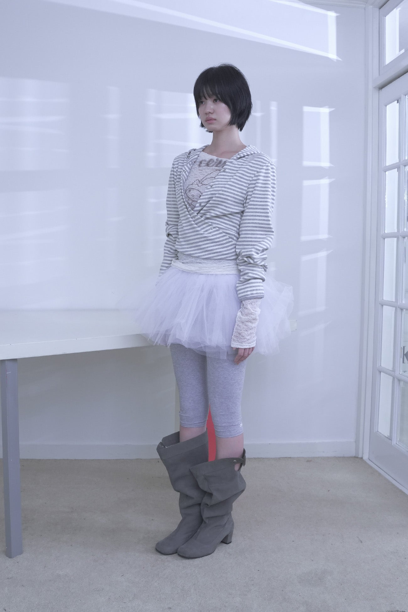 [ Pre-order ] Stripe Wrap Hood Cardigan