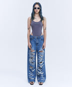 [ Pre-order ] Pia Damage Wide Jeans