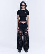 [ Pre-order ] Pia Damage Wide Jeans