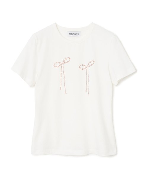 [ Pre-order ] Millo Women Pearl Ribbon T-shirt