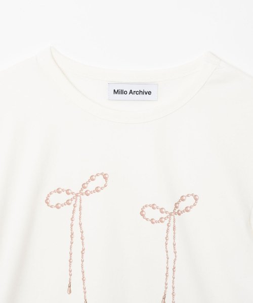 [ Pre-order ] Millo Women Pearl Ribbon T-shirt