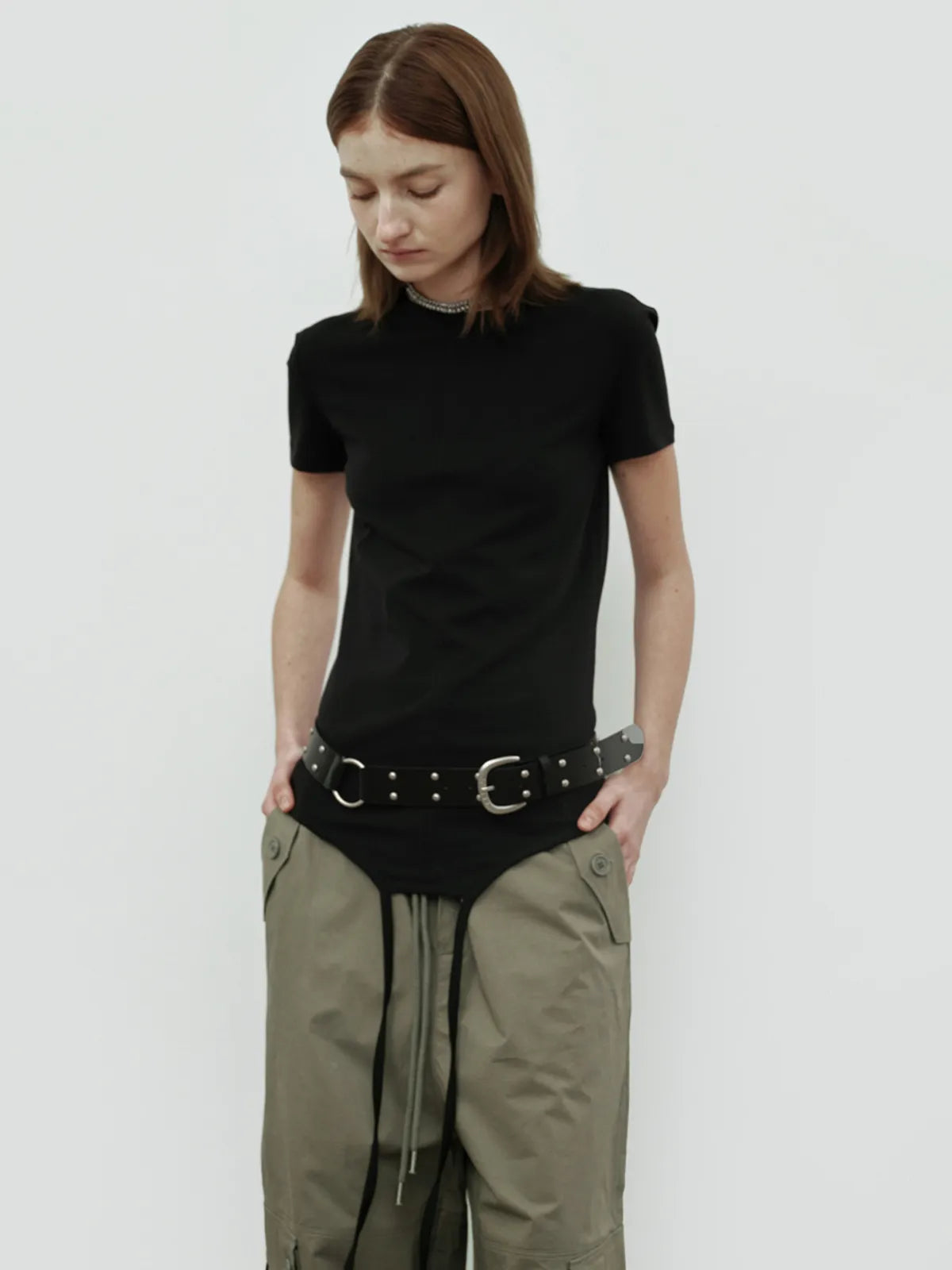 [ Pre-order ] Two Ring Rivet Belt Black