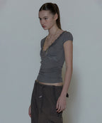 [ Pre-order ] Lace Trim Wrap Tee