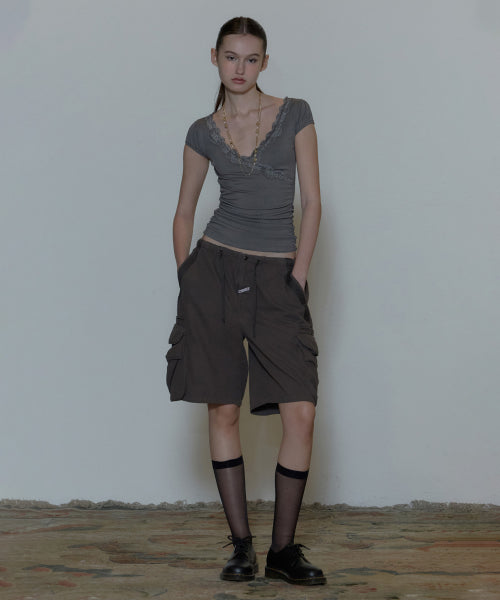 [ Pre-order ] Lace Trim Wrap Tee