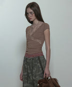 [ Pre-order ] Lace Trim Wrap Tee