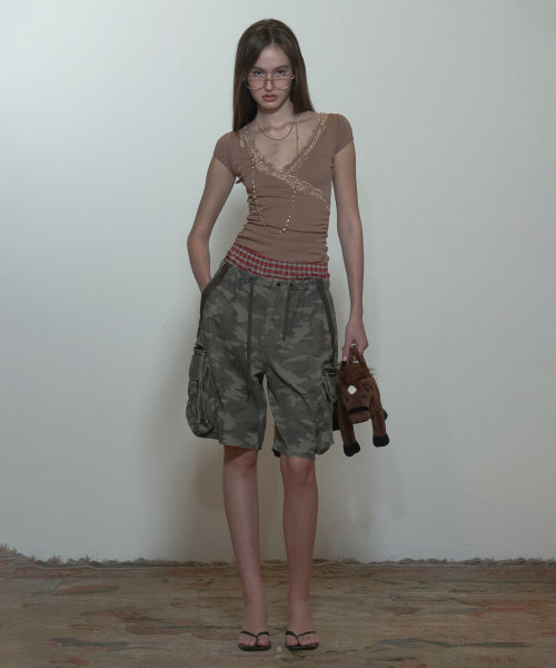 【SCULPTOR】 Lace Trim Wrap Tee ♥2Colors Lace Trim Wrap Tee Charcoal – Sculptor