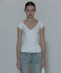 [ Pre-order ] Lace Trim Wrap Tee