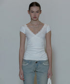 [ Pre-order ] Lace Trim Wrap Tee