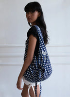 [ Pre-order ] 리버시블 보우 캔버스백 - 도트 네이비