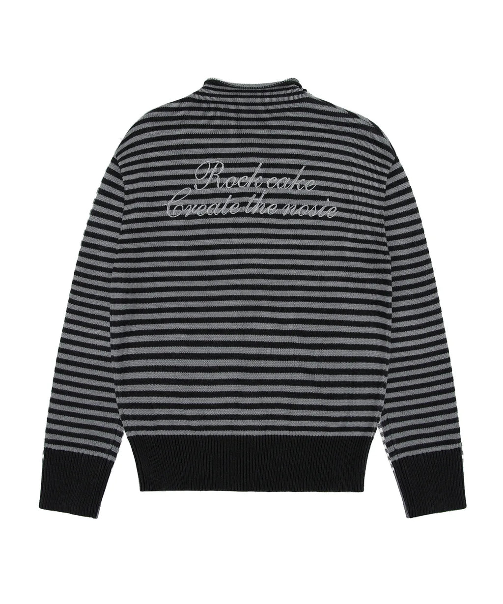 [ Pre-order ] Rockcake Stripe Logo Knit Cardigan