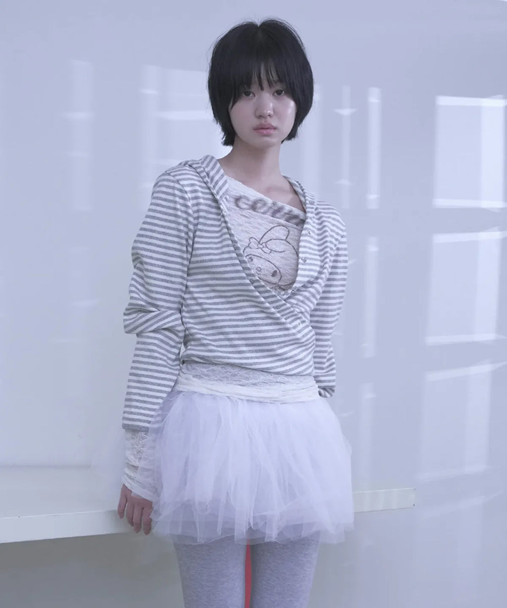 [ Pre-order ] Stripe Wrap Hood Cardigan