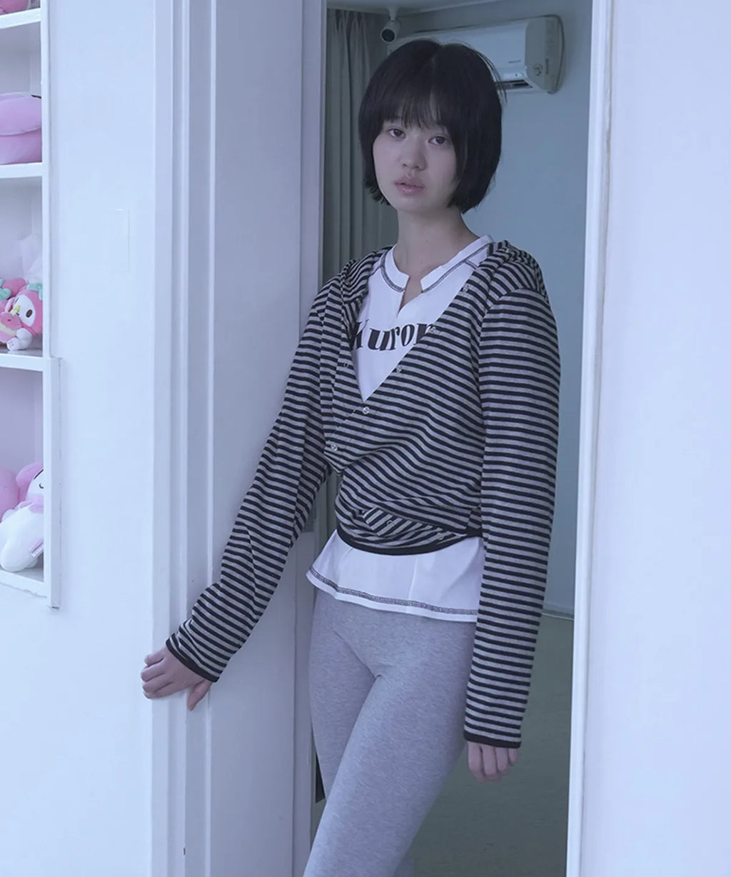 [ Pre-order ] Stripe Wrap Hood Cardigan