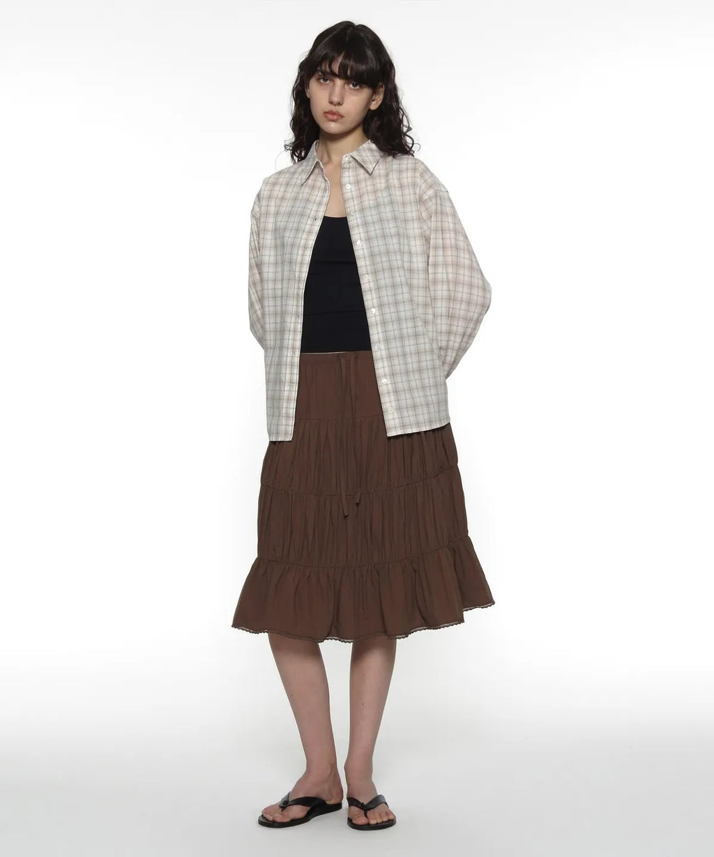 [ Pre-order ] PWC Lace Trim Tiered Mid Skirt