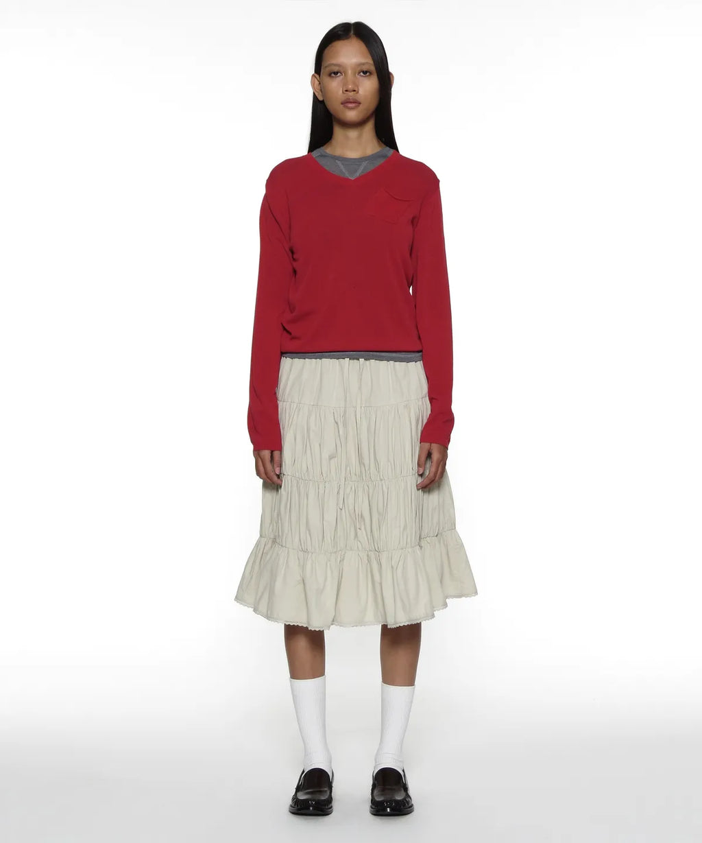 [ Pre-order ] PWC Lace Trim Tiered Mid Skirt