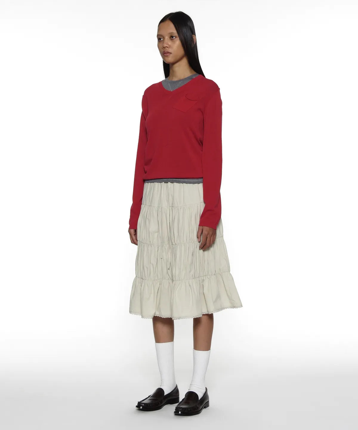[ Pre-order ] PWC Lace Trim Tiered Mid Skirt