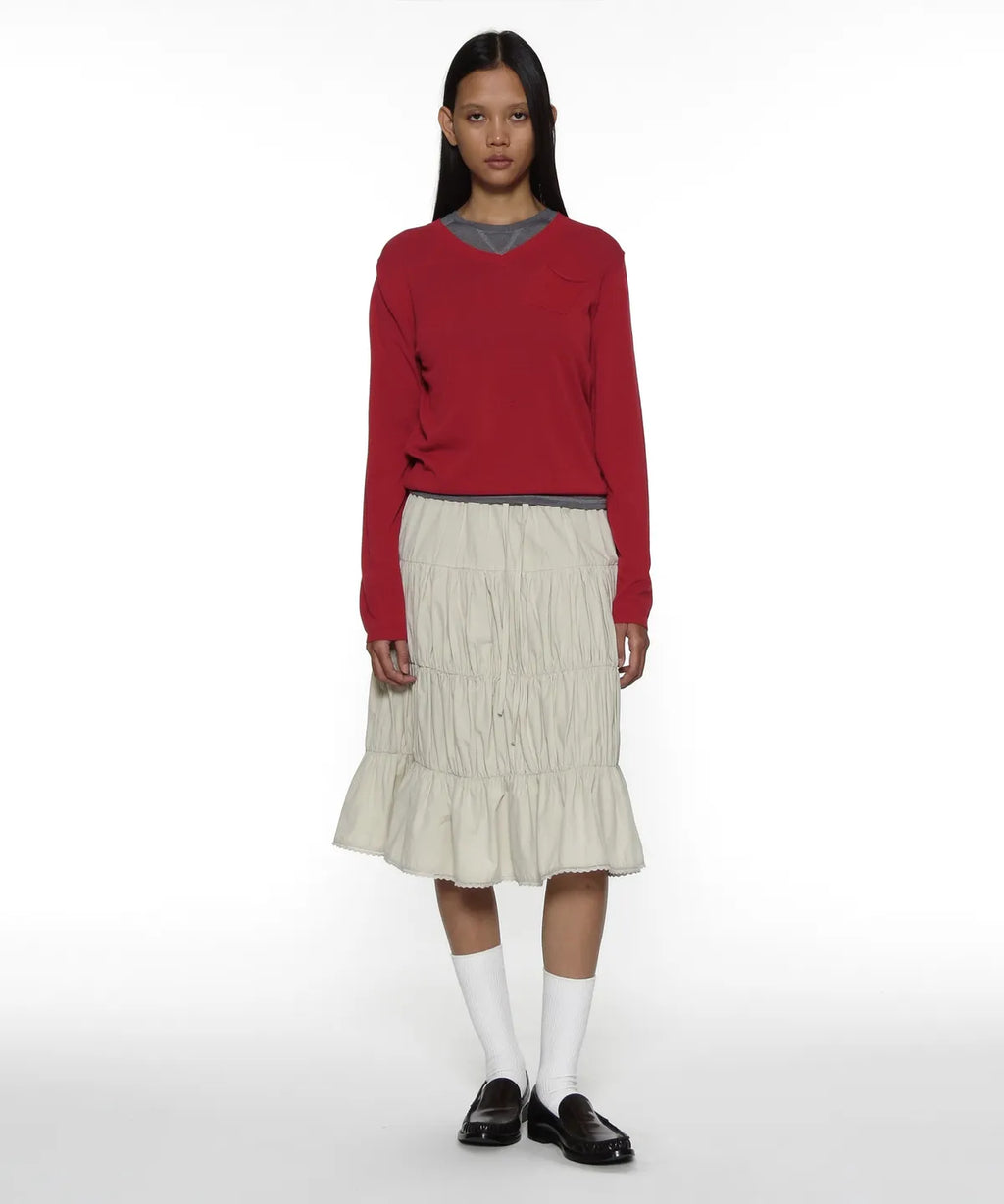 [ Pre-order ] PWC Lace Trim Tiered Mid Skirt