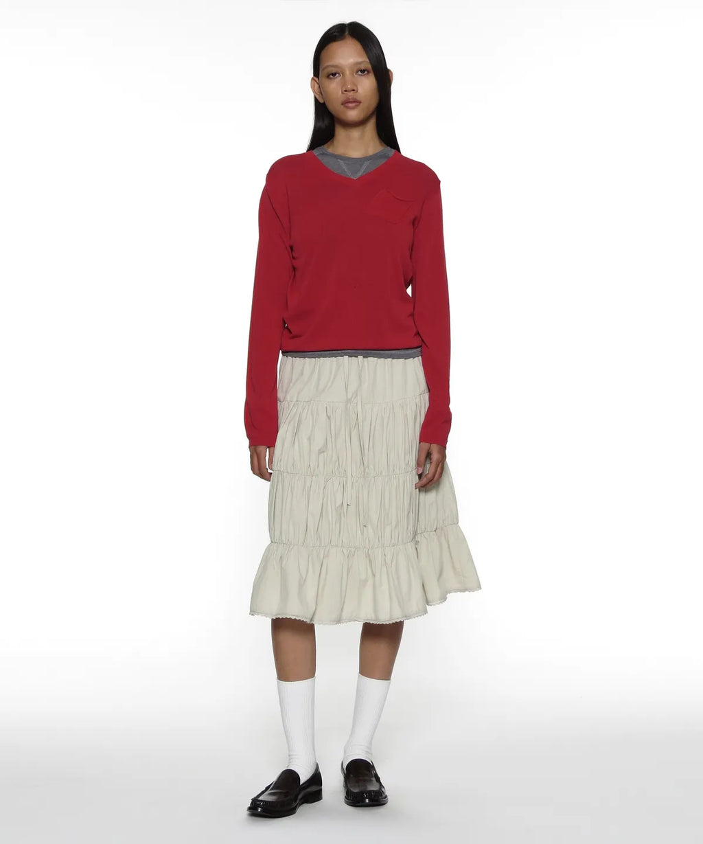 [ Pre-order ] PWC Lace Trim Tiered Mid Skirt