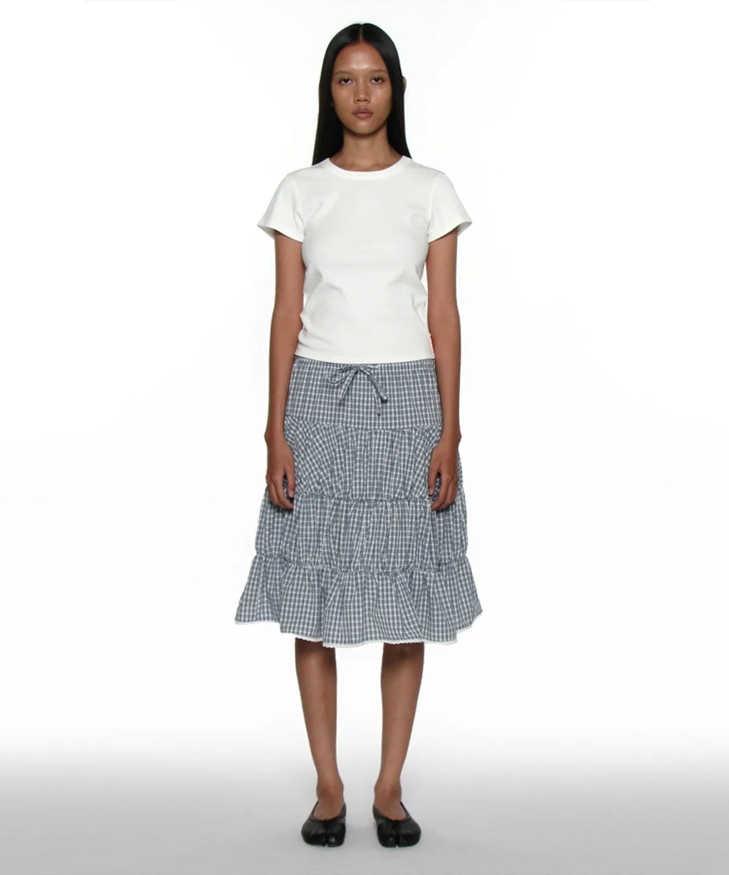 [ Pre-order ] PWC Lace Trim Tiered Mid Skirt