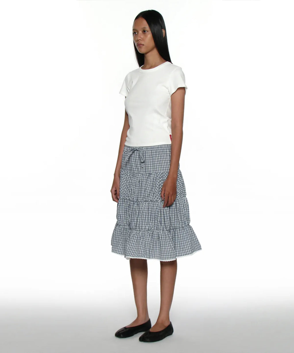 [ Pre-order ] PWC Lace Trim Tiered Mid Skirt