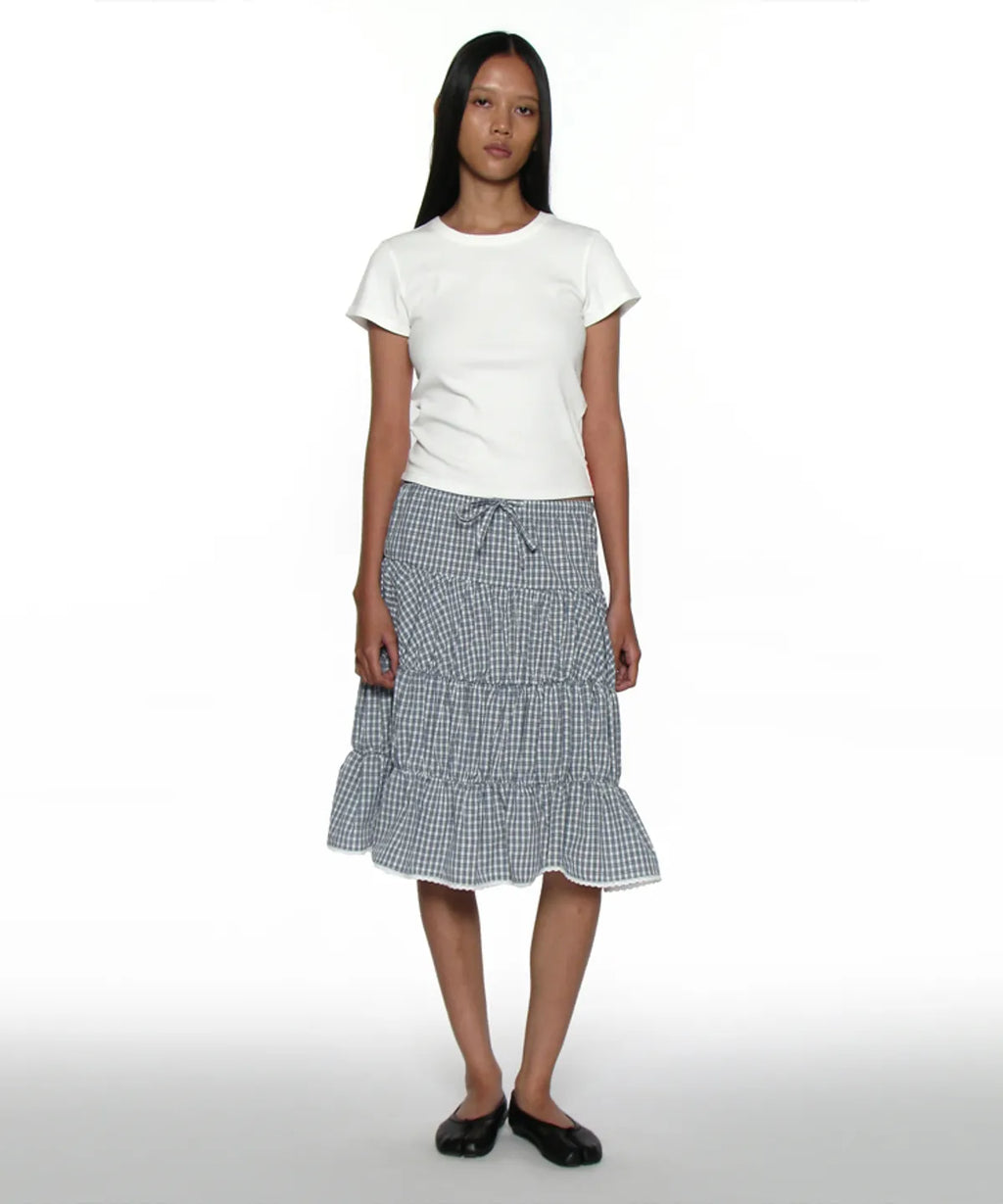 [ Pre-order ] PWC Lace Trim Tiered Mid Skirt