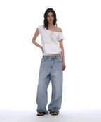 [ Pre-order ] Drawstring Off-shoulder Short Sleeve Tee
