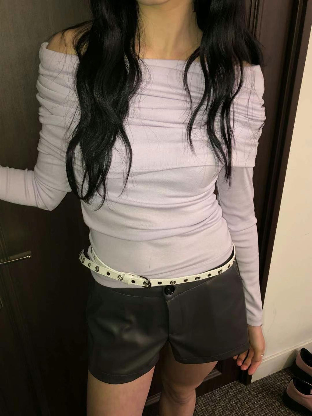[ KR0472 清貨 ] 超顯瘦一字膊露肩修身長袖上衣四色入  V-day Off-shoulder Top