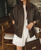 [ KR0367 ]  70s vintage leather jacket