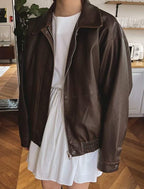 [ KR0367 ]  70s vintage leather jacket