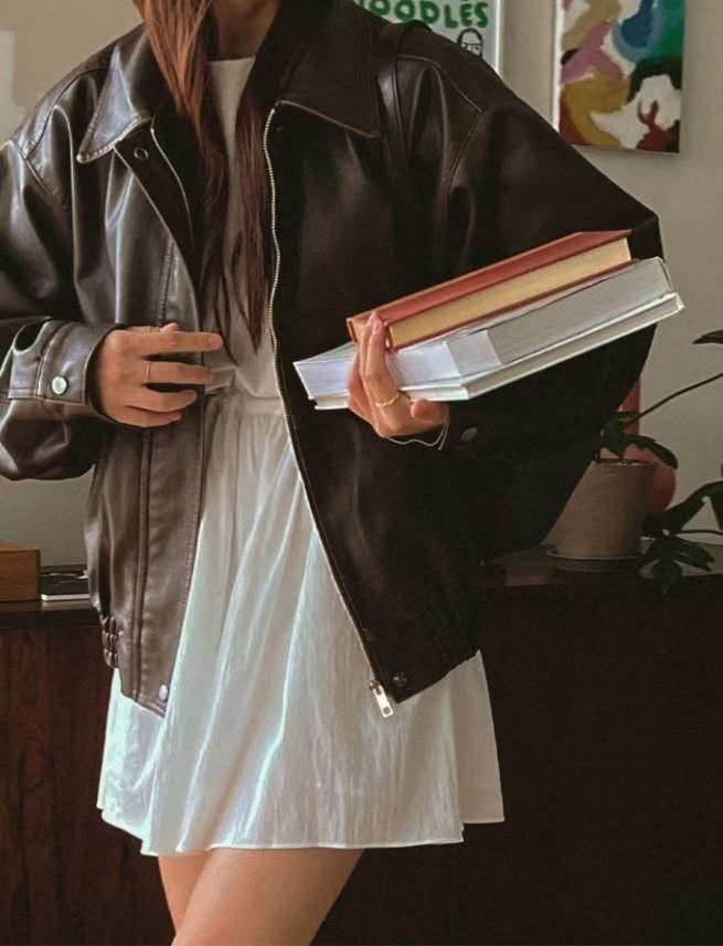 [ KR0367 ]  70s vintage leather jacket