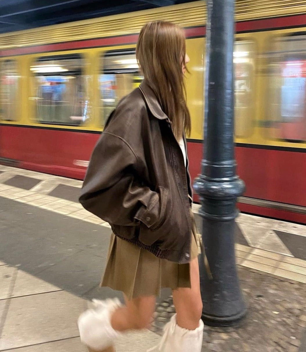 [ KR0367 ]  70s vintage leather jacket