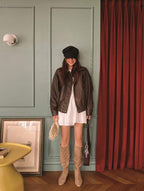 [ KR0367 ]  70s vintage leather jacket