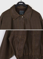 [ KR0367 ]  70s vintage leather jacket